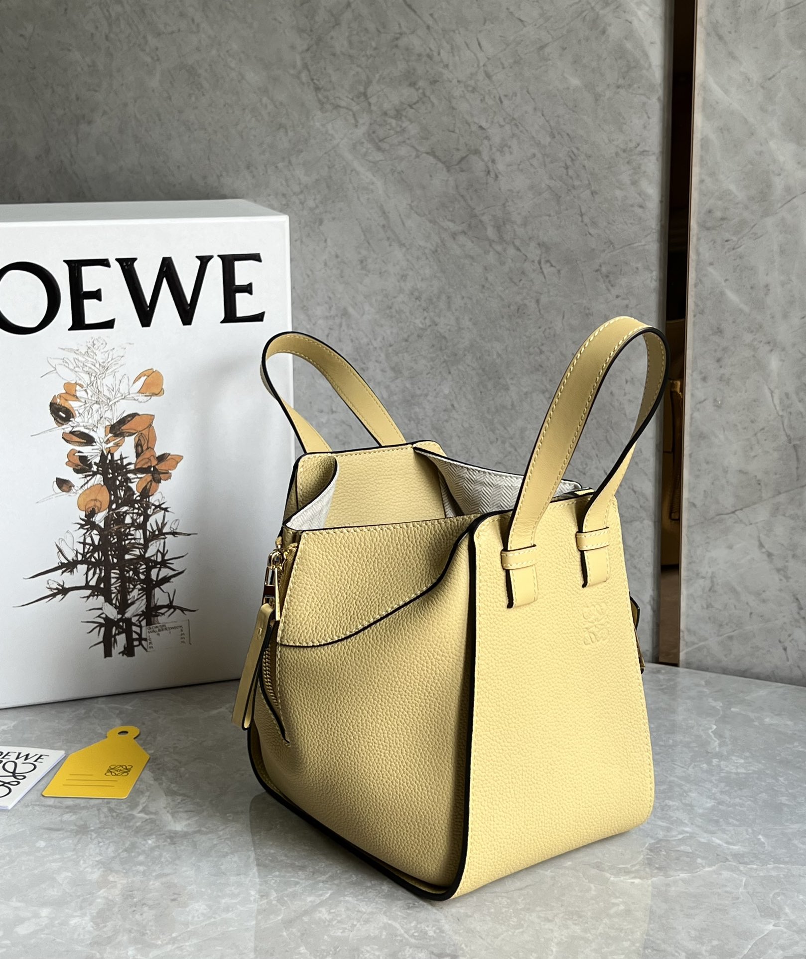 Loewe Compact Hammock Bag in Soft Grained Calfskin Light Yellow